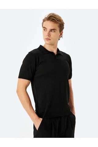 Koton Slim Fit Polo Yaka Kısa Kollu Triko Kazak Siyah 5sam70001ht Siyah