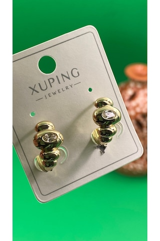 Xuping Altın Renginde Oval Taşlı Halka Model Kadın Çelik Küpe Altın
