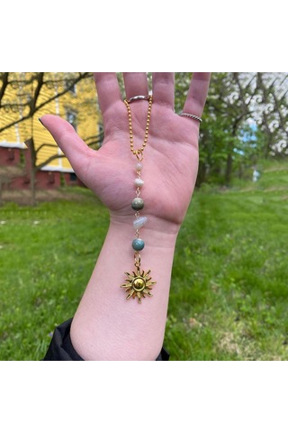 Geeksen Bohemian Tarz Yeşil Ve Altın İki Renkli El Yapımı Kristal Araç Geribakış Aynası Asısı