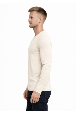 Axxel Erkek Açık Krem Pamuklu Likralı Süprem Uzun Kollu T-shirt-d236 Açık Krem