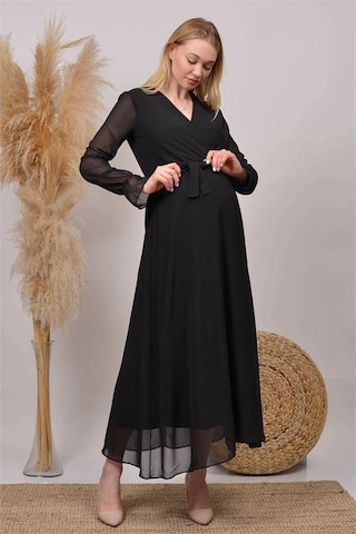 Kadın Beyaz Baby Shower Şifon Hamile Elbise Dphml003 Siyah