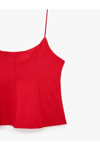 Koton Dikiş Detaylı Viskon Kolsuz Slim Fit Peplum Askılı Bluz Kırmızı 6sal30147ık