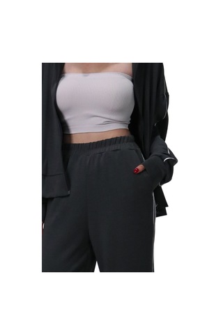 Kadın Modal Kumaş Kontrast Detaylı Antrasit Düz Kesim Pantolon Antrasit