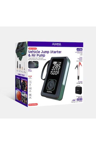 Auhma A7700 Jump Starter / Akü Takviye Cihazı 4'ü 1 Arada Powerbank, Hava Kompresörü, Lcd Ekran