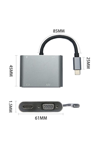 Go İthalat 4 Ü 1 Arada Type-c To Hub Dönüştürücü Adaptör 4k Ultra Hd Hdmı &amp Amp Vga Görüntü Ak