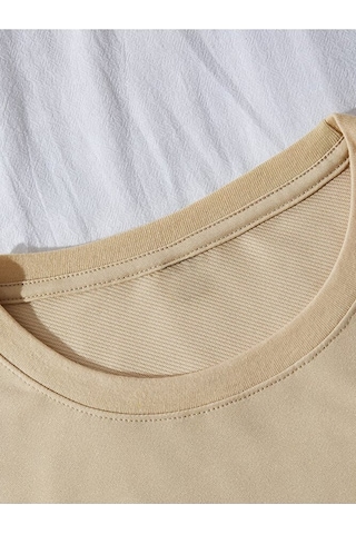 Nevermind Sevgili Kombini Tişört 2 Li Set Unisex Minimal Yüz Baskılı Çift T Bej