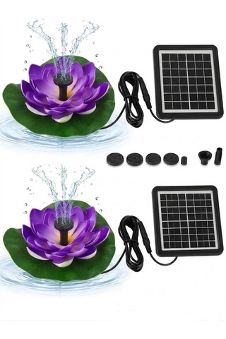 Güneş Enerjili Mor Lotus Çiçekli Solar Fıskiye - Dekoratif Bahçe Süs Havuzu - Havuz Süsü