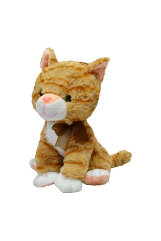 Miyavlayan Tekir Peluş Sesli Kedi 28 Cm Kedi Sesi Çıkaran Bal Rengi Turuncu