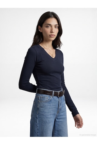 Dilvin 33286 Sıcak Tutan V Yaka Bra-free Top K.lacivert