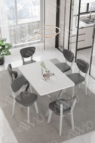 Avvio Alize Elma Sandalye 80x140 Yemek Masası Mutfak Masası 6 Kişilik Masa Sandalye Takım Beyaz