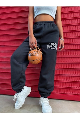 Kadın California Baskılı Paça Lastikli Oversize Eşofman 001