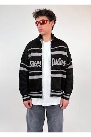 Zaee Studio Stripe Knit Crop Boy Triko Ceket gri