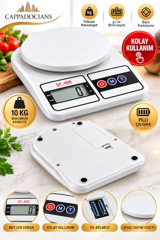 Mutfak Tartısı - Hassas Terazi - Pratik Ve Kolay Kullanım - Türkçe Dil - Dijital Ekran - 1 Gr & 5 Kg Beyaz