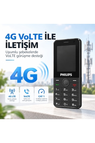 Philips E6808P 4G VoLTE Tuşlu Cep Telefonu 2.4” Ekran 1700mAh Batarya Görüntülü Arama Family Link Asker-Yaşlı-Öğrenci Siyah