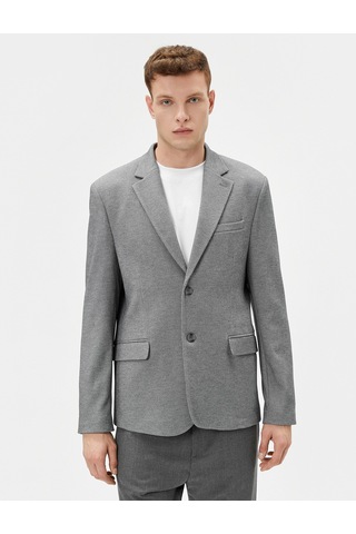 Koton Blazer Ceket Slim Fit Düğmeli Cep Detaylı Gri Desenli 4sam50007hk Gri
