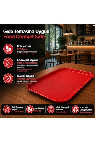 6 Adet Abs Servis Tepsisi Kaymaz Yüzeyli 37x53 Cm Kırmızı Renk Endüstriyel Kullanıma Uygun, Kırılmaz, Bpa Free 7 Renk Seçenekli