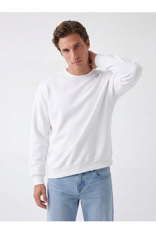 Noux 3 İplik Şardonlu Pamuk Sweatshirt Beyaz