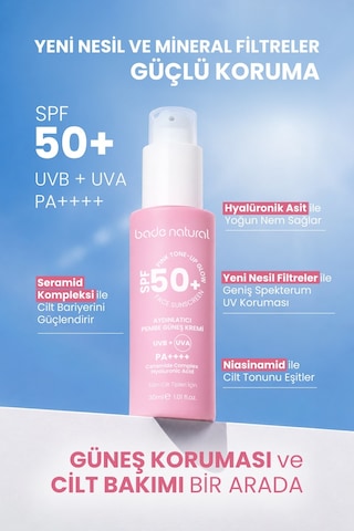 Bade Natural Aydınlatıcı Pembe Güneş Koruyucu Krem 50 Spf 30 Ml