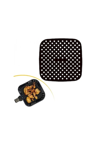 Siyah Isıya Dayanıklı Yıkanılabilir Silikon Fırın Ve Airfryer Kare Model Pişirme Matı 21,5 Cm Çok Renkli