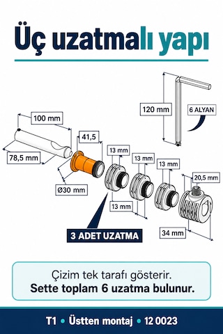 İz Yapı Gm1+3 T1 Asma Klozet Gizli Montaj Seti Üstten Montaj Üç Uzatmalı Çok Renkli