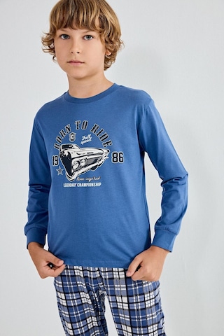 Defacto Regular Fit Baskılı Ve Ekoseli 2li Erkek Çocuk Pijama Takımı H6686a826aube341 Mavi-be341