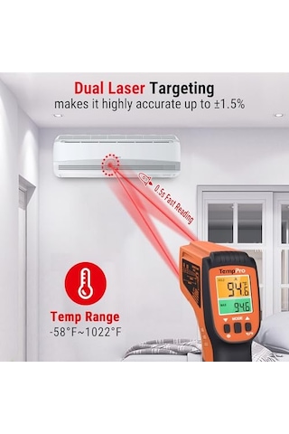 Thermopro Tp450 Endüstriyel Kızılötesi Lazer Termometre, -50 C İle 550 C Temassız Isı Ölçer Tabanca, Çift Laz