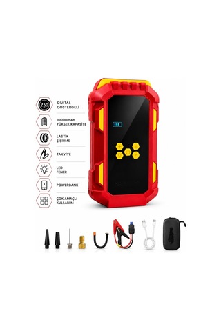 Algaride Hkt1430 Şarjlı Akü Takviyeli Hava Pompası 8000mah Powerbank Destekli 4'ü 1 Arada Hava Pompası