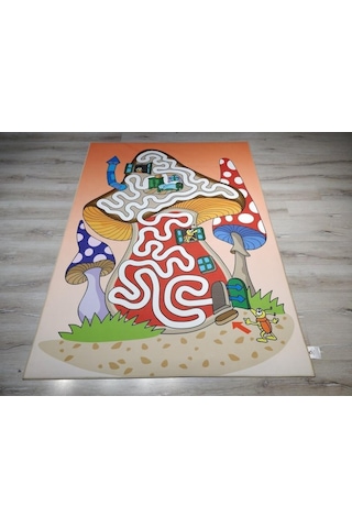 Doğuş 3Boyutlu Halı 3D-918 Mantar Ev 140X200Cm Çocuk Halısı Çok Renkli