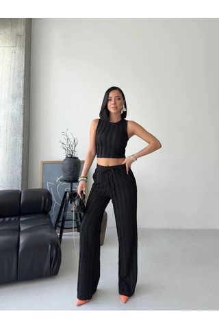 Modalima Siyah Halter Fitilli İkili Takım Çok Renkli