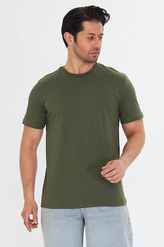Trendhill Erkek Haki Pamuklu Bisiklet Yaka Büyük Beden T-shirt Hki5014b
