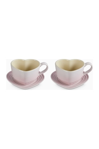 Le Creuset Kalp Şeklinde Seramik Kupa Ve Tabak Seti 2 Li Shell Pink