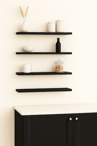 40 Cm 4lü Mat Siyah Mdf Uçan Duvar Rafı Gizli Bağlantı Kitaplık
