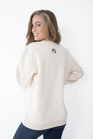 Kadın Bej Renk Baskılı Kapşonsuz Sweatshirt Bej