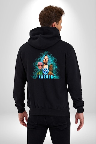 Angemiel Karol G Şarkıcı Kadın Erkek Siyah Kapüşonlu Fermuarlı Baskılı Hırka Sweatshirt Siyah