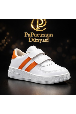 Papucumun Dünyası Günlük Bebek Çocuk Sneaker Cırt Cırt Bantlı Spor Ayakkabı Yürüyüş Ayakkabısı Turuncu