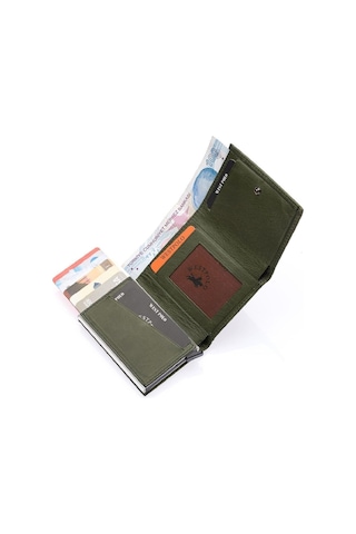 Safari Bol Kartlık Bölmeli Hakiki Deri Unisex Mekanizmalı Cüzdan Haki