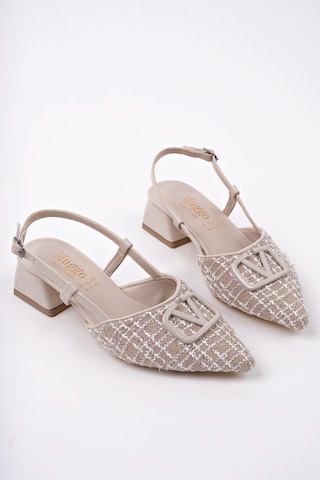 Muggo Jumani Sivri Burun Tokalı Arkası Açık Klasik Kısa Topuklu Kadın Ayakkabı Ten