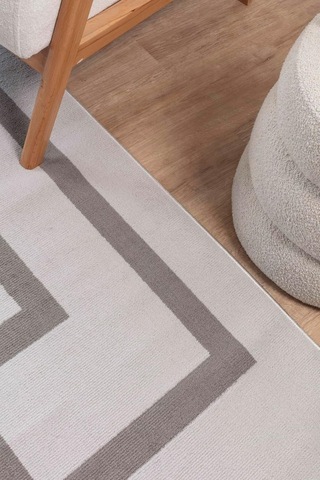 Tr Moderno 3338 Gri Beyaz Çerçeve Desenli Dokuma Halı Salon Oturma Odası Mutfak Halısı Tozumaz Makine Halısı Genel