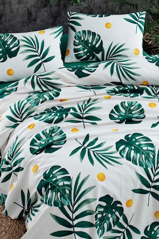 Doğal Pike Baskılı Battal 230x220cm Monstera Yeşil Yeşil