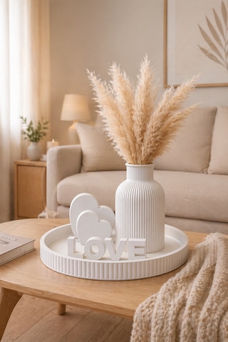 Dekoratif Salon Sehpa Seti Pampas Vazolu Love Obje Modern Ev Dekorasyonu Beyaz Dekoratif Salon Sehpa Seti Pampas Vazolu Love Obje Modern Ev Dekorasyonu Beyaz