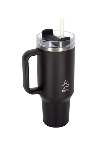 Sip Voyage Siyah Paslanmaz Çelik Pipetli Termos Bardak 900ml Siyah