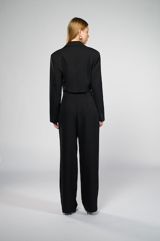 Kadın Siyah Geniş Yaka Crop Blazer Siyah