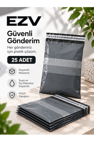 Gri Cepli Kargo Poşeti 25x30+5 Cm 25 Adet Yapışkanlı, Şeffaf Evrak Cepli