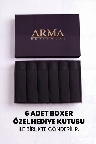 Marivento Özel Seri Kutu Damat Seti Çeyizlik Erkek Premium Bambu Siyah Boxer 6'lı Hediye Kutulu Siyah-6
