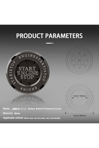Seametal Çinko Alaşımı Araba Motoru Çalıştırma Durdurma Anahtarı Düğme Kapağı Gümüş