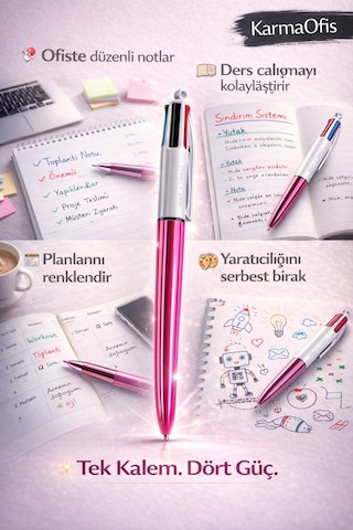 4 Colors Shine 3'lü Set-2 Tükenmez Kalem 4 Renkli Kalem Mavi, Siyah, Kırmızı, Yeşil Cok Renkli2