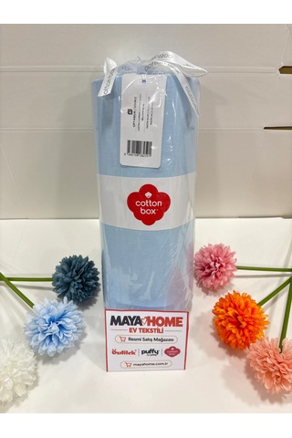 Cotton Box Açık Mavi Battal Çift Kişilik Lastikli Çarşaf Seti 180x200 Çok Renkli