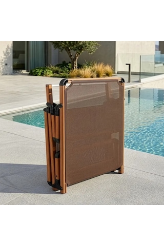 Missidea Alüminyum Katlanır Ve Taşınır Şezlong Teak+gold Black Kahverengi