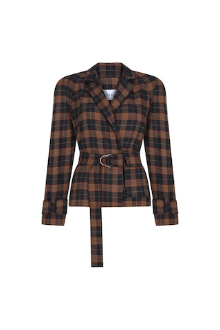 Kadın Ekose Desenli Klasik Ceket Frn6109 Kahverengi