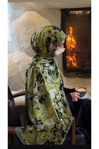 Qalortex Scarf Pamuklu Garden Desen Şal-zeytin Yeşili